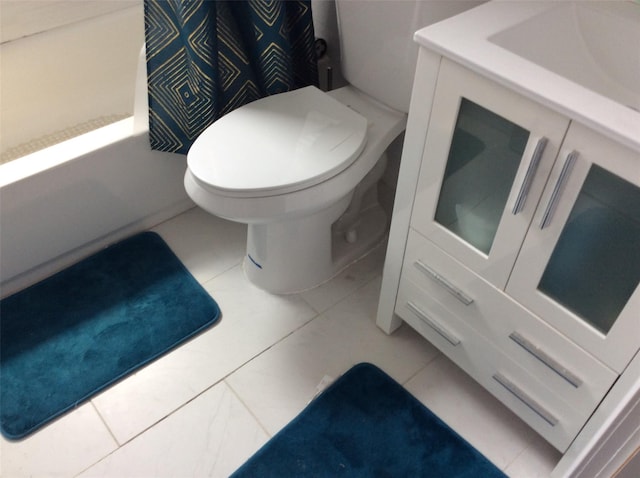 114-30 158th St, Jamaica, NY 11434 - bathroom with toilet, curtained shower, a bath, tile patterned flooring, and vanity