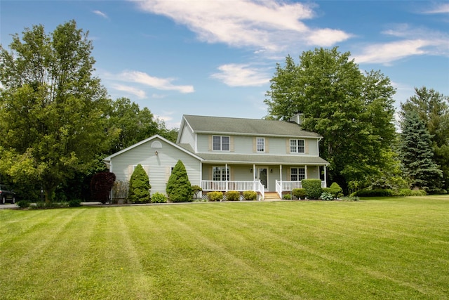 395 Toleman Rd, Washingtonville, NY 12575 - view of front facade featuring a porch, a front lawn, and a chimney