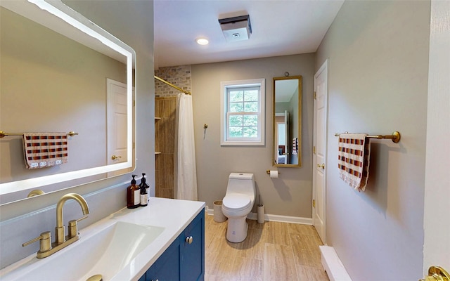 395 Toleman Rd, Washingtonville, NY 12575 - full bathroom featuring toilet, vanity, baseboards, a shower with curtain, and recessed lighting