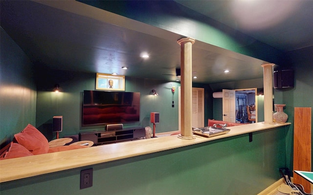 395 Toleman Rd, Washingtonville, NY 12575 - home theater room with ornate columns and recessed lighting