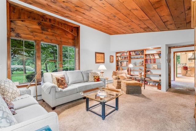 66 Susan Dr, Newburgh, NY 12550 - carpeted living area featuring wood ceiling, a baseboard heating unit, and lofted ceiling