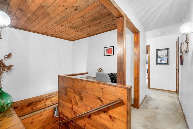 66 Susan Dr, Newburgh, NY 12550 - hall featuring light carpet, wooden ceiling, and baseboards