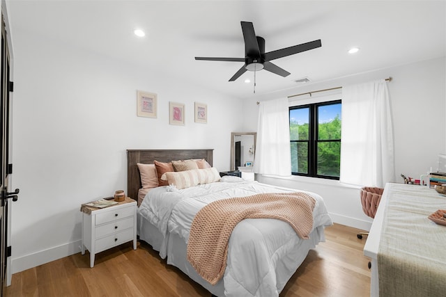 36 Spruce Ln, Poughkeepsie, NY 12603 - bedroom with recessed lighting, baseboards, wood finished floors, and ceiling fan