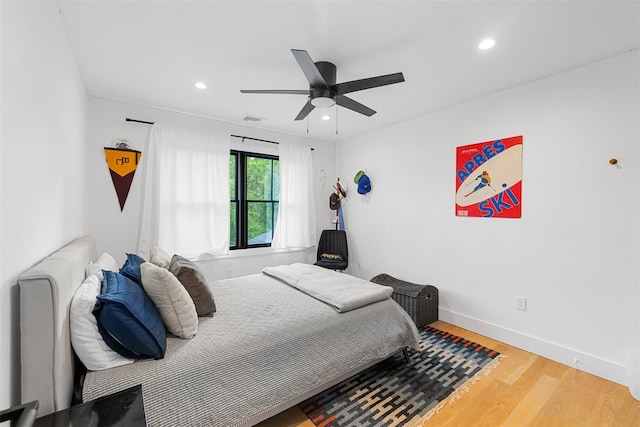 36 Spruce Ln, Poughkeepsie, NY 12603 - bedroom featuring recessed lighting, light wood finished floors, baseboards, and a ceiling fan