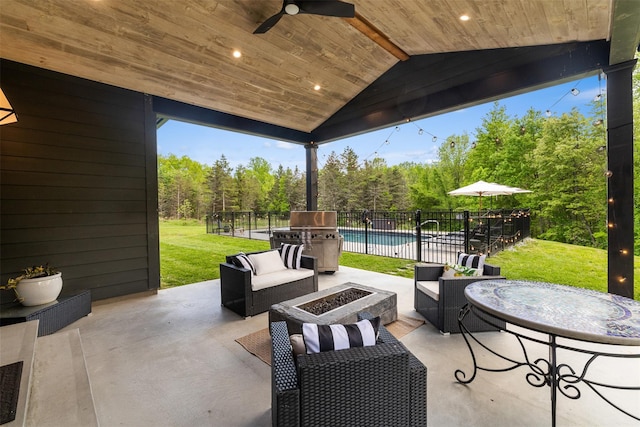 36 Spruce Ln, Poughkeepsie, NY 12603 - view of patio / terrace with a ceiling fan, area for grilling, and an outdoor living space with a fire pit