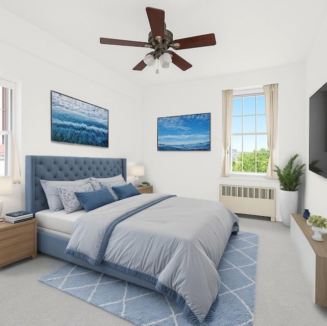 210 Pelham Rd Unit 6H, New Rochelle, NY 10805 - bedroom with radiator, carpet, multiple windows, and ceiling fan