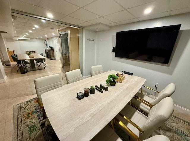 210 Pelham Rd Unit 6H, New Rochelle, NY 10805 - dining room featuring baseboards, tile patterned flooring, a drop ceiling, and recessed lighting