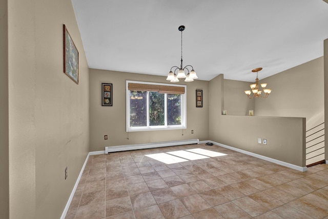 232 County Route 49, Slate Hill, NY 10973 - empty room with a baseboard heating unit, a chandelier, and baseboards
