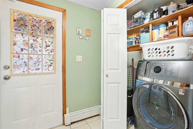 4 Kyle Ct, Carmel, NY 10512 - laundry room with washer / clothes dryer, a baseboard heating unit, and tile patterned floors