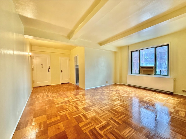 1522 Unionport Rd Unit 6C, Bronx, NY 10462 - unfurnished room featuring baseboards, beamed ceiling, and radiator