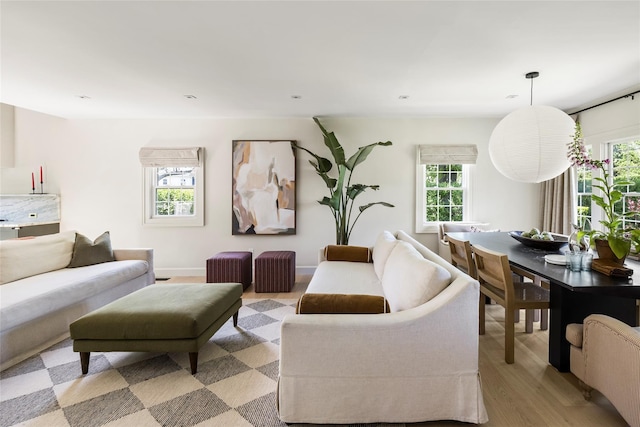350 Skunk Ln, Cutchogue, NY 11935 - living room featuring plenty of natural light, light wood-style flooring, and recessed lighting