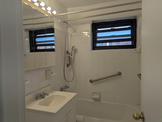 94-31 59th Ave Unit 4B, Elmhurst, NY 11373 - bathroom featuring  shower combination, vanity, and tasteful backsplash
