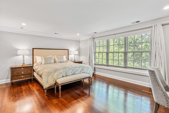 55 Westgate Rd, Muttontown, NY 11791 - bedroom with baseboards, ornamental molding, wood finished floors, and recessed lighting