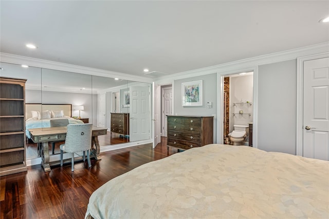 55 Westgate Rd, Muttontown, NY 11791 - bedroom featuring wood finished floors, ornamental molding, and recessed lighting