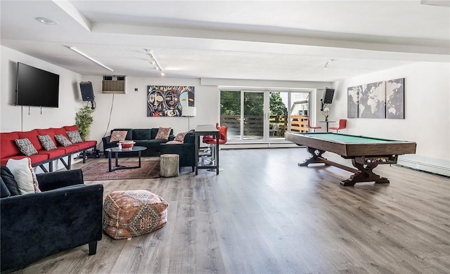 397 N Broadway Unit 3E, Yonkers, NY 10701 - rec room featuring wood finished floors, pool table, rail lighting, and a wall mounted AC
