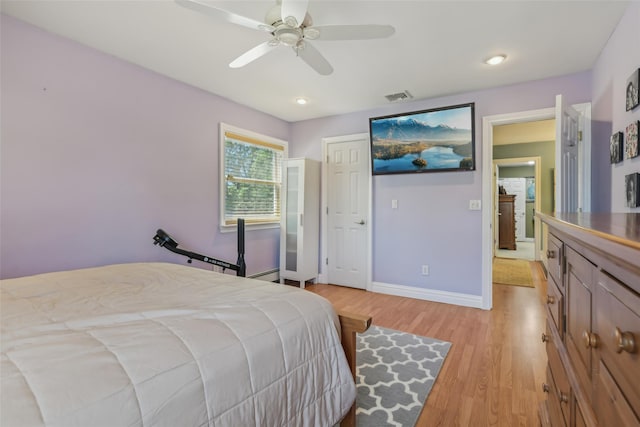 26 Wilson St, Port Jefferson Station, NY 11776 - bedroom with light wood-style floors, baseboards, a ceiling fan, and recessed lighting