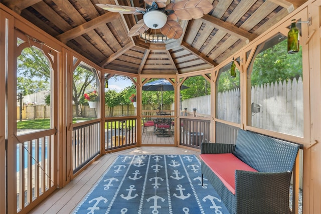 26 Wilson St, Port Jefferson Station, NY 11776 - unfurnished sunroom with a ceiling fan, plenty of natural light, and vaulted ceiling