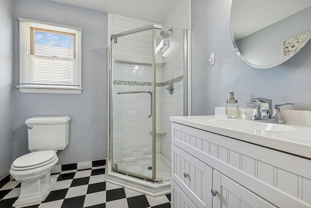 2660 Rosebud Ave, Merrick, NY 11566 - bathroom with tile patterned floors, vanity, toilet, and a shower stall