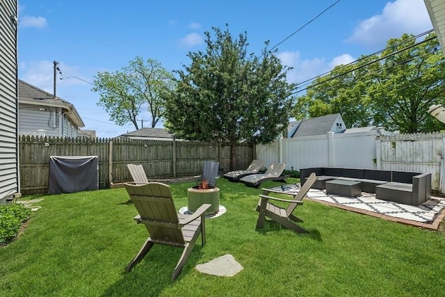 2660 Rosebud Ave, Merrick, NY 11566 - view of yard featuring an outdoor living space with a fire pit and a patio area