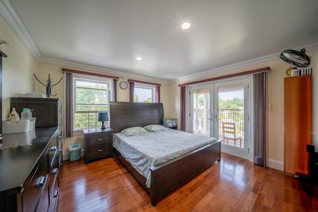 580 Valley Ave, Yonkers, NY 10703 - bedroom with access to exterior, french doors, ornamental molding, wood-type flooring, and recessed lighting