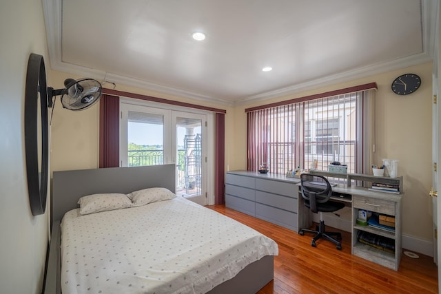 580 Valley Ave, Yonkers, NY 10703 - bedroom featuring crown molding, access to outside, wood finished floors, a desk, and french doors