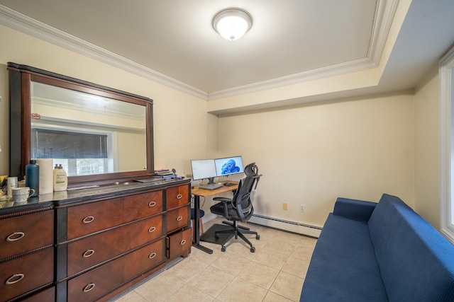 580 Valley Ave, Yonkers, NY 10703 - office space featuring crown molding, a baseboard heating unit, and light tile patterned floors