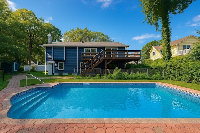18 Park Dr E, Syosset, NY 11791 - view of pool with a wooden deck and stairway