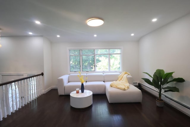 18 Park Dr E, Syosset, NY 11791 - living area featuring wood finished floors, recessed lighting, a baseboard heating unit, and baseboards