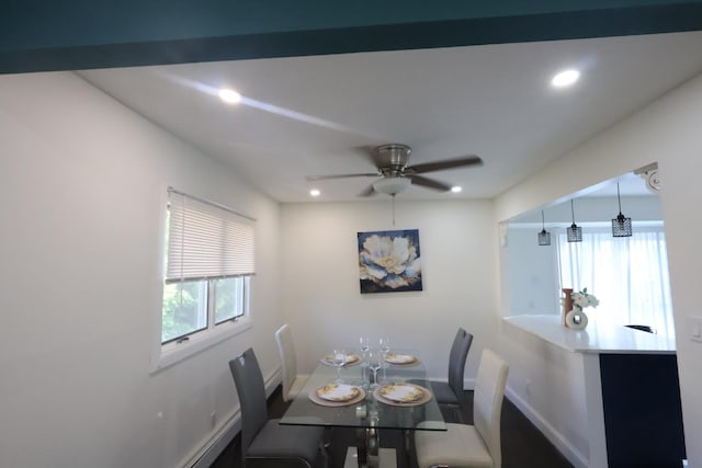 18 Park Dr E, Syosset, NY 11791 - dining room featuring healthy amount of natural light, recessed lighting, a ceiling fan, and baseboards