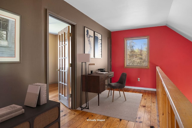 285 County Road 20, Cairo, NY 12413 - home office featuring light wood-style floors, vaulted ceiling, and baseboards
