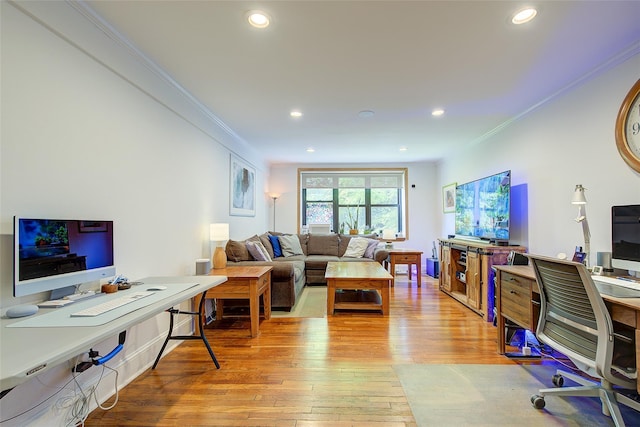 2 Town House Pl Unit 2H, Great Neck, NY 11021 - home office with ornamental molding, hardwood / wood-style floors, and recessed lighting