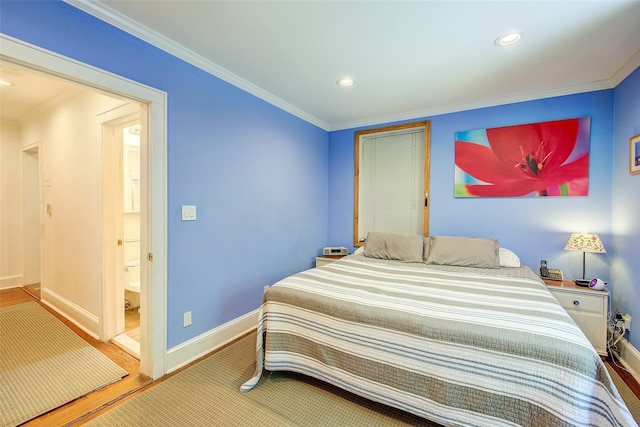 2 Town House Pl Unit 2H, Great Neck, NY 11021 - bedroom with baseboards, ornamental molding, recessed lighting, and wood finished floors
