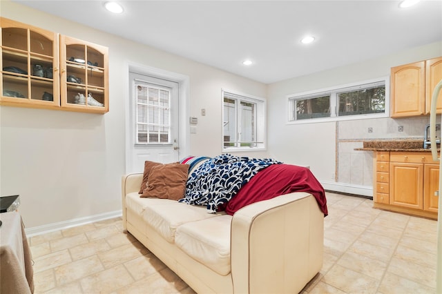 249 Park Ave, Eastchester, NY 10709 - living area featuring recessed lighting, baseboards, and a baseboard radiator