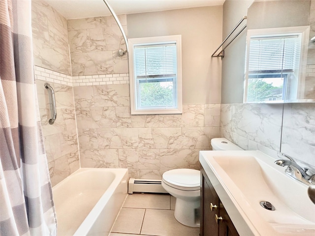 165 Smith Ave, Holbrook, NY 11741 - full bath featuring a baseboard radiator, healthy amount of natural light, toilet, tile walls, and vanity