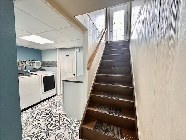 165 Smith Ave, Holbrook, NY 11741 - staircase featuring washing machine and clothes dryer