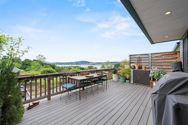 17 River Ridge Court, Beacon, NY 12508 - wooden terrace featuring outdoor dining space and a mountain view