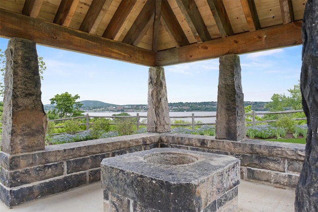 17 River Ridge Court, Beacon, NY 12508 - view of patio featuring a water and mountain view and an outdoor fire pit