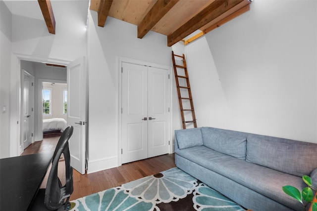 17 River Ridge Court, Beacon, NY 12508 - living area featuring wood finished floors and beam ceiling