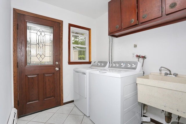 19 Verona Ct, New City, NY 10956 - washroom featuring cabinet space, washing machine and clothes dryer, and a baseboard heating unit