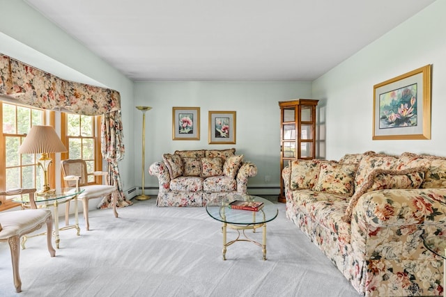 18 Stuyvesant Cir E, East Setauket, NY 11733 - carpeted living area with baseboard heating