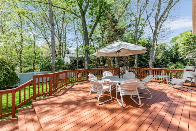 18 Stuyvesant Cir E, East Setauket, NY 11733 - wooden terrace featuring outdoor dining area