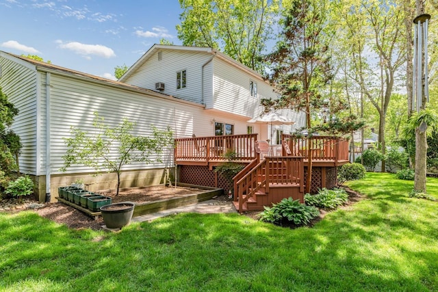 18 Stuyvesant Cir E, East Setauket, NY 11733 - back of property with a deck, stairs, and a yard
