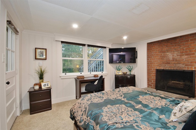 4 Southview Rd, Chappaqua, NY 10514 - carpeted bedroom featuring ornamental molding, a fireplace, baseboards, and recessed lighting