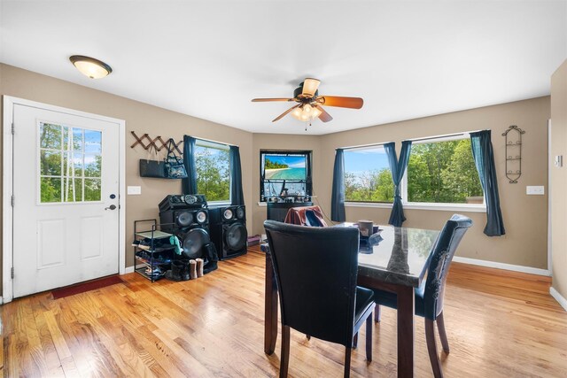 448 Old Mountain Rd, Port Jervis, NY 12771 - dining room with light wood-type flooring, a ceiling fan, and baseboards