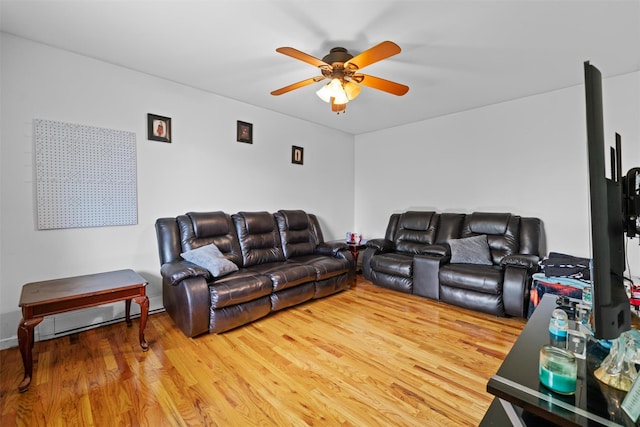 448 Old Mountain Rd, Port Jervis, NY 12771 - living room featuring a ceiling fan, wood finished floors, baseboard heating, and baseboards