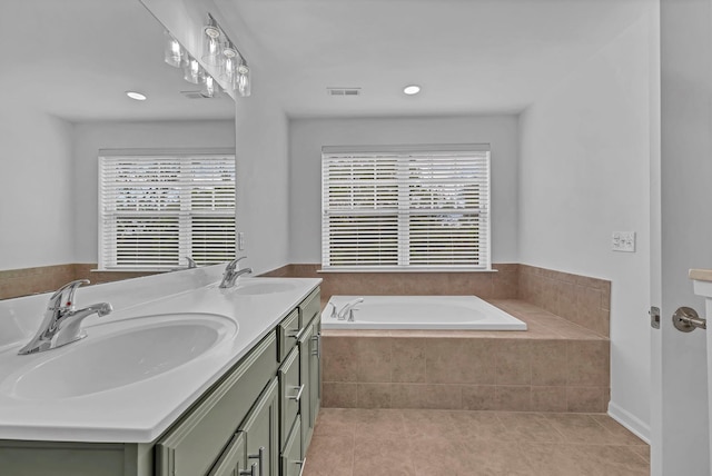 37 Lindentree Ln, Middletown, NY 10940 - full bath with tile patterned flooring, a bath, double vanity, and recessed lighting