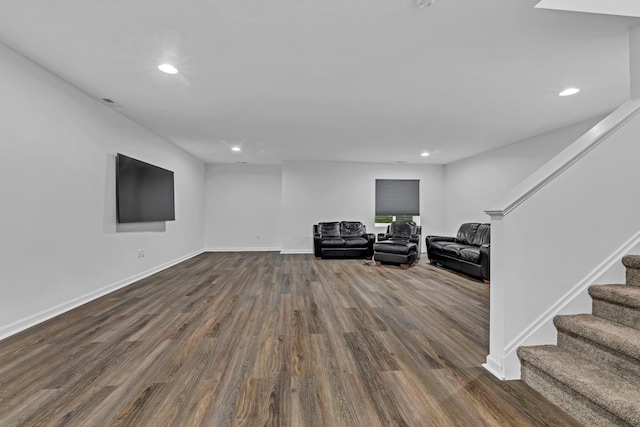 37 Lindentree Ln, Middletown, NY 10940 - living area featuring stairway, dark wood finished floors, recessed lighting, and baseboards