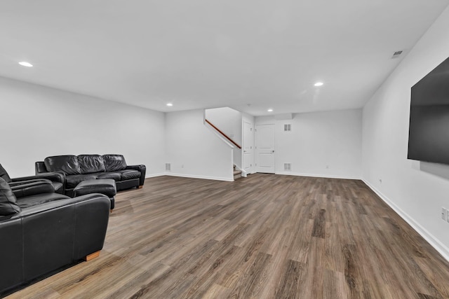 37 Lindentree Ln, Middletown, NY 10940 - living area with wood finished floors, recessed lighting, stairway, and baseboards