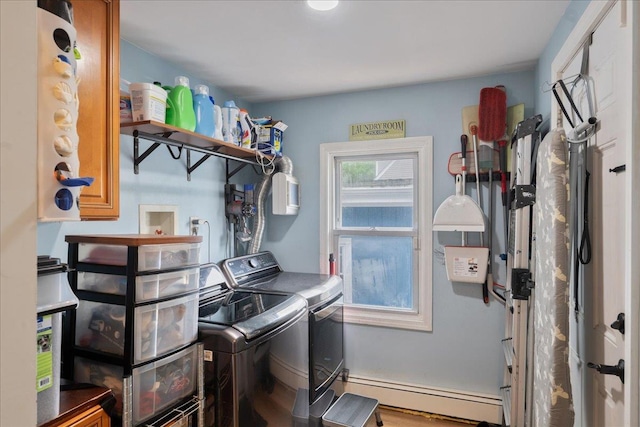 545 Mount Ave, West Babylon, NY 11704 - laundry area featuring a baseboard heating unit and washer and dryer