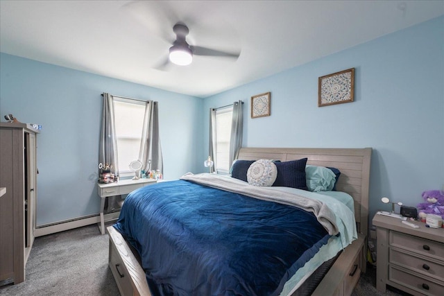 545 Mount Ave, West Babylon, NY 11704 - carpeted bedroom featuring baseboard heating and a ceiling fan